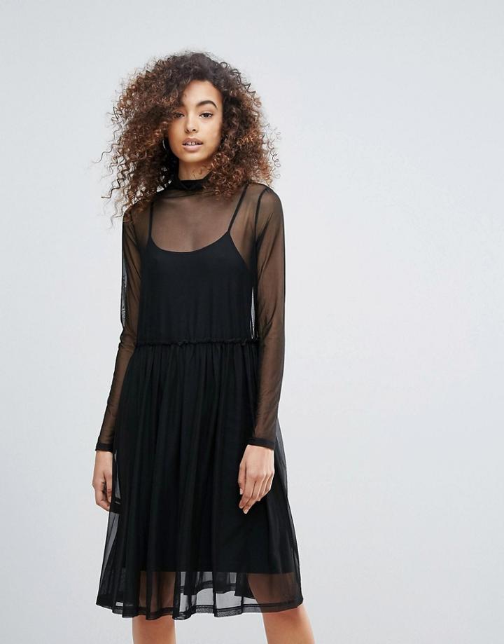 Gestuz Mesha Overlay High Neck Dress - Black