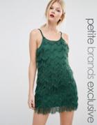 True Decadence Petite Fringe Layered Cami Mini Dress - Green