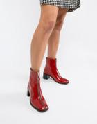 E8 By Miista Red Patent Leather Front Zip Heeled Boots - Red