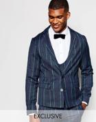 Reclaimed Vintage Tweed Suit Jacket In Slim Fit - Navy