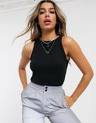 Asos Design High Neck Tank In Rib In Black