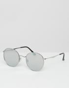 Jeepers Peepers Flat Lens Round Sunglasses With Silver Mirror Lens - Silver