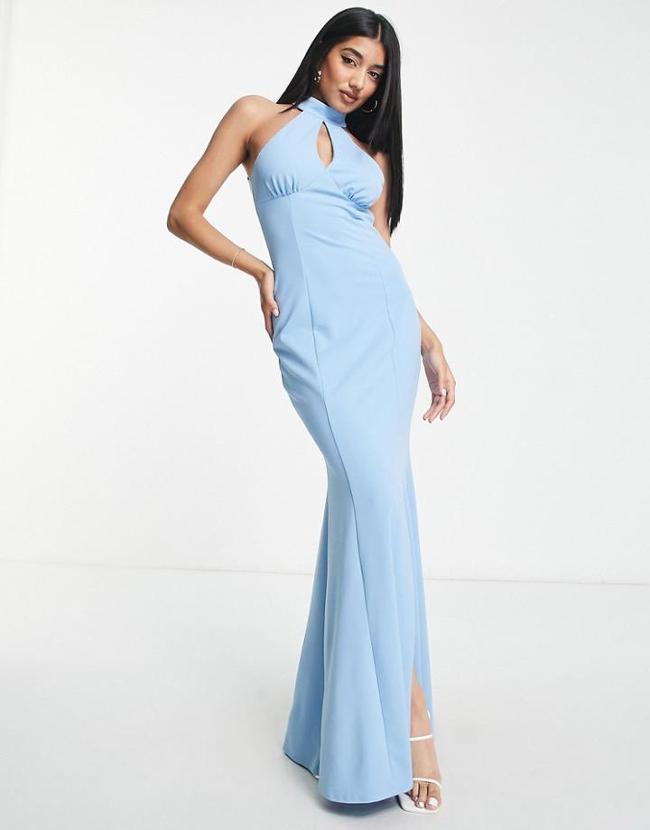 Little Mistress Halter Neck Maxi Prom Dress In Blue