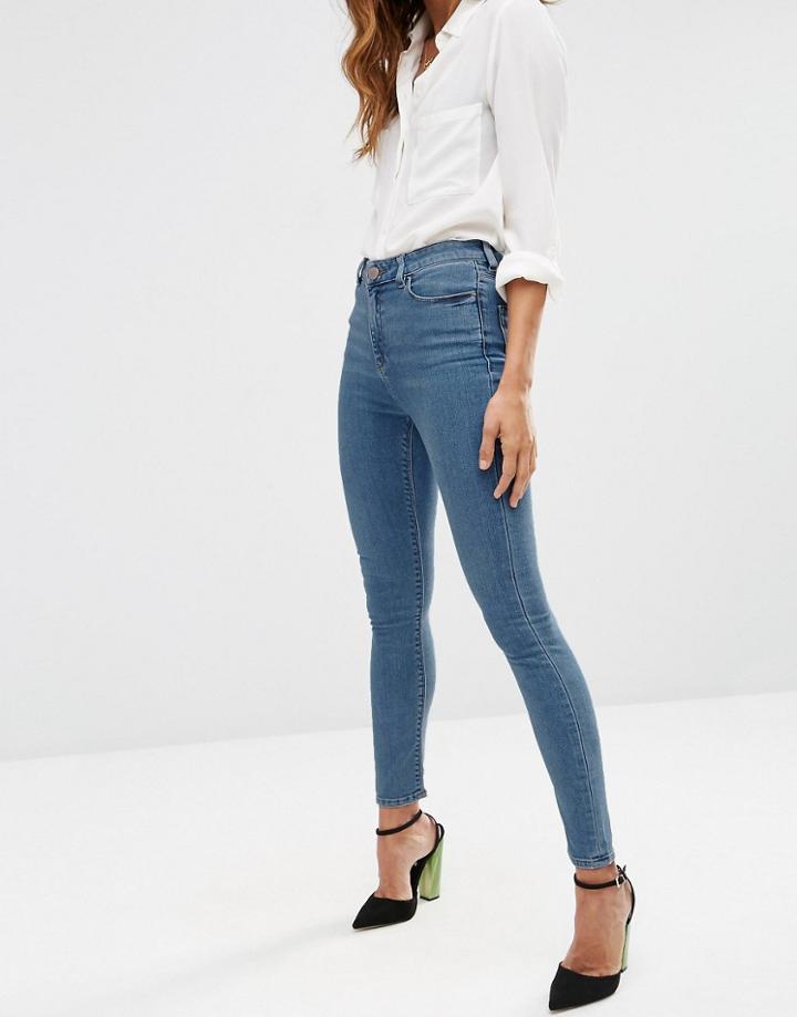 Asos Ridley High Waist Skinny Jeans In Jo Jo Pretty Mid Blue - Blue