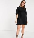 Fashionkilla Plus Oversized T-shirt Dress With Sheering Detail In Black