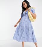 Influence Petite Tie Front Midi Dress In Blue Gingham
