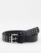 Asos Design Skinny Belt In Black Faux Leather With Silver Studding