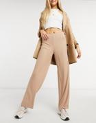 New Look Ribbed Wide Leg Pants In Camel-brown