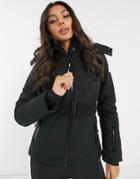 Asos 4505 Ski Belted Jacket With Fur Hood-black