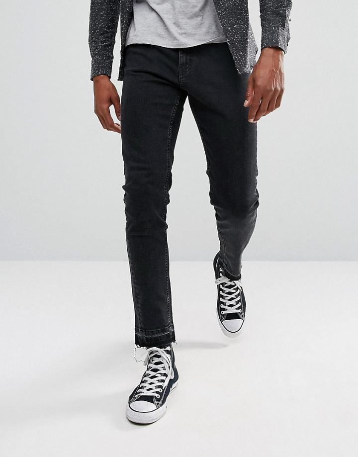 Weekday Friday Skinny Jean Deconstructed Black Wash - Blue
