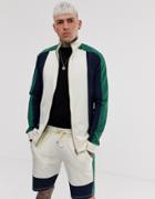 Asos Design Two-piece Track Jacket In Poly Tricot With Color Blocking In Off White And Blue