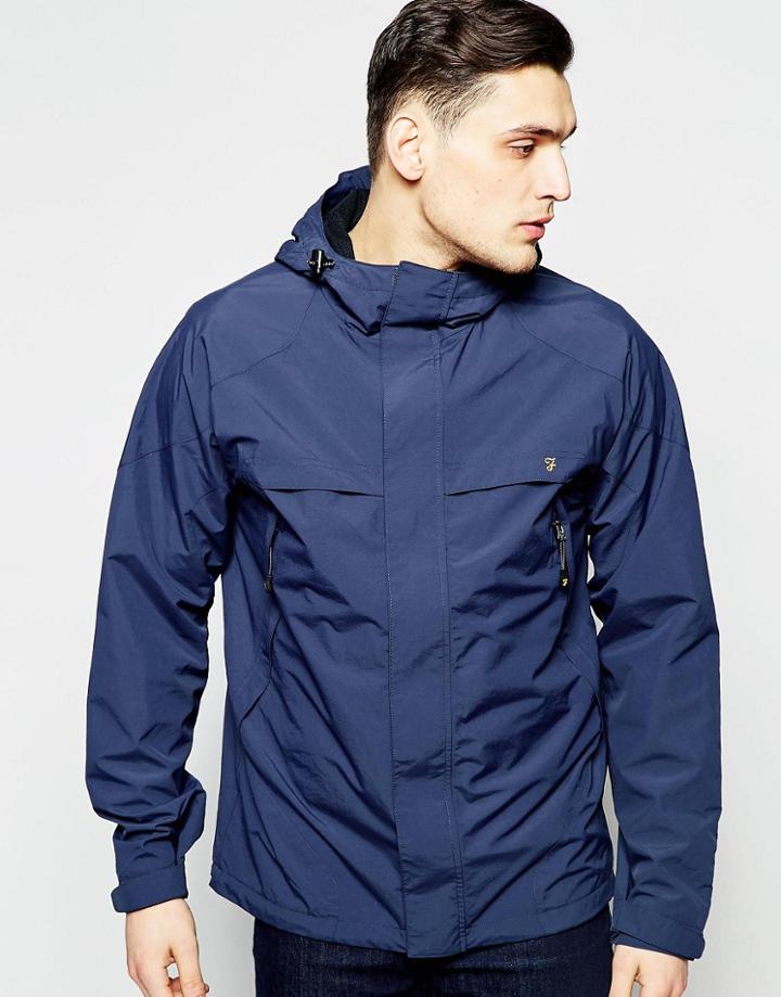 Farah Showerproof Jacket With Hood - Navy