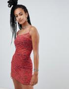 The Ragged Priest X Betsy Johnson Cami Dress In Printed Mesh - Red