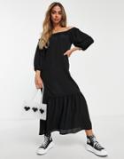 Asos Design Off-shoulder Trapeze Maxi Dress With Pephem In Black