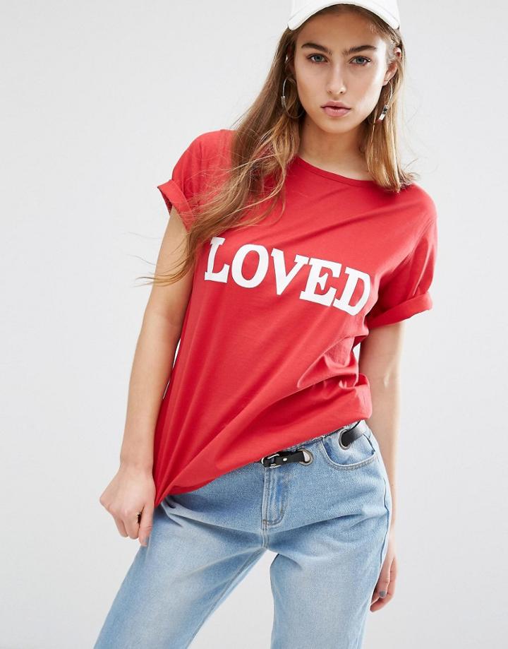 Daisy Street Relaxed T-shirt With Loved Print - Red
