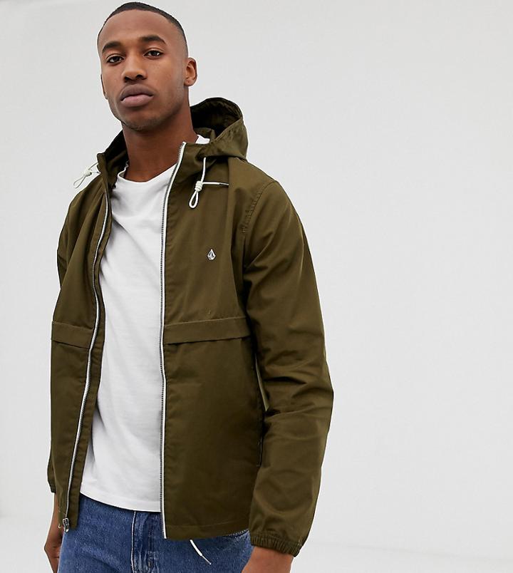 Volcom Hooded Jacket In Khaki - Green