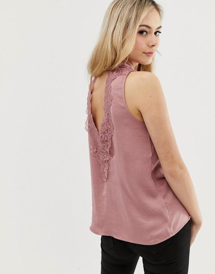 Jdy Appa Sleeveless Top With Lace Trim - Pink