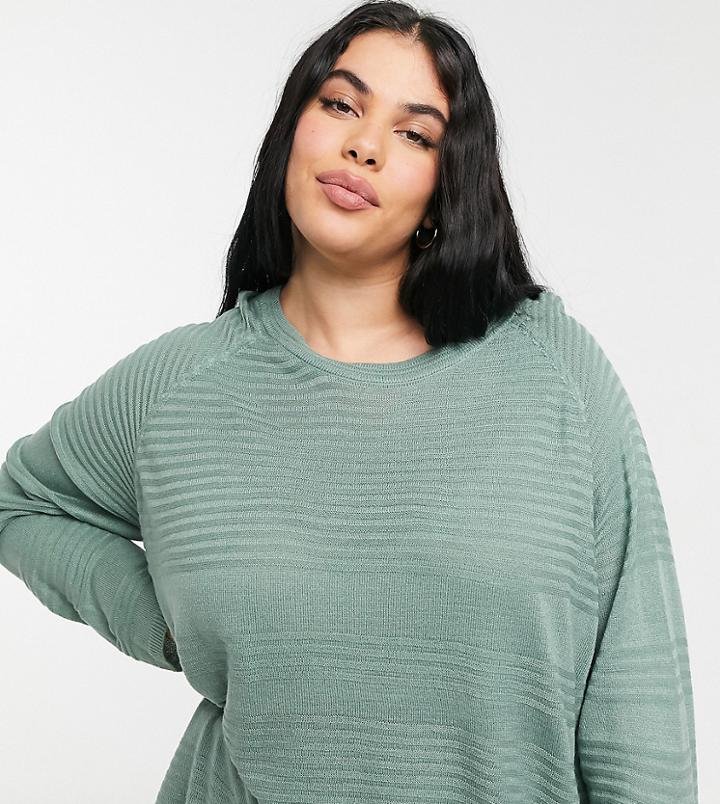 Only Curve Sweater With Textured Stripe In Green