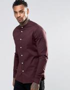 Asos Skinny Shirt In Brown With Grandad Collar - Brown