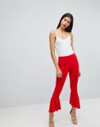 Asos Legging With Asymmetric Ruffle Hem - Red