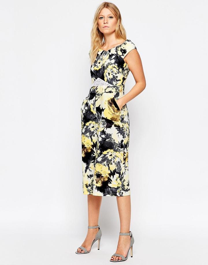 Liquorish Culotte Jumpsuit With Lace Insert In Floral Print - Floral Print