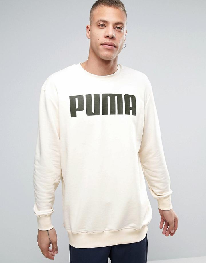 Puma Relaxed Longline Sweat In Cream - White
