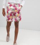 Asos Tall Wedding Skinny Smart Shorts In Pink Floral Print - Pink
