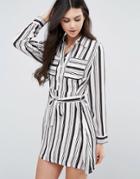 Love & Other Things Striped Belted Shirt Dress - Multi