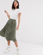 Asos Design Midi Skirt With Box Pleat In Polka Dot Print