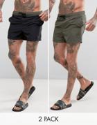 Asos Swim Shorts 2 Pack In Khaki & Black In Short Length Save - Multi