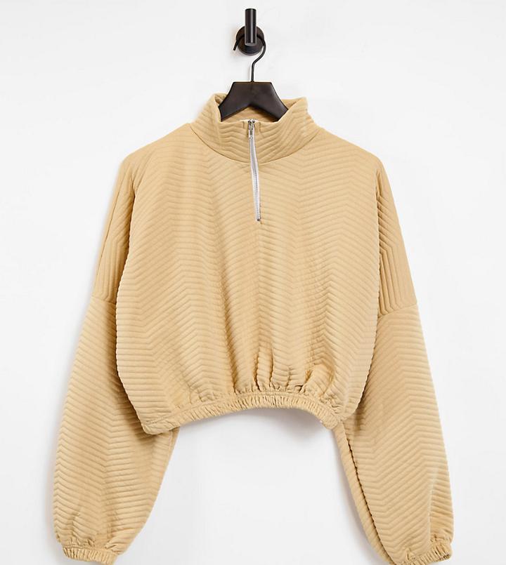 I Saw It First Plus 3/4 Zip Sweatshirt In Camel-brown