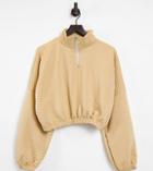 I Saw It First Plus 3/4 Zip Sweatshirt In Camel-brown