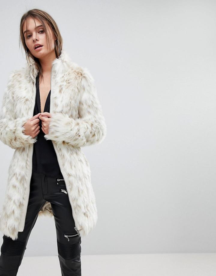 Lipsy White Leopard Faux Fur Coat - Pink