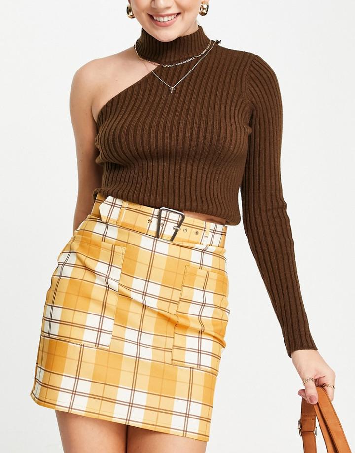 Asos Design A Line Mini Skirt In Mustard Check Print-multi