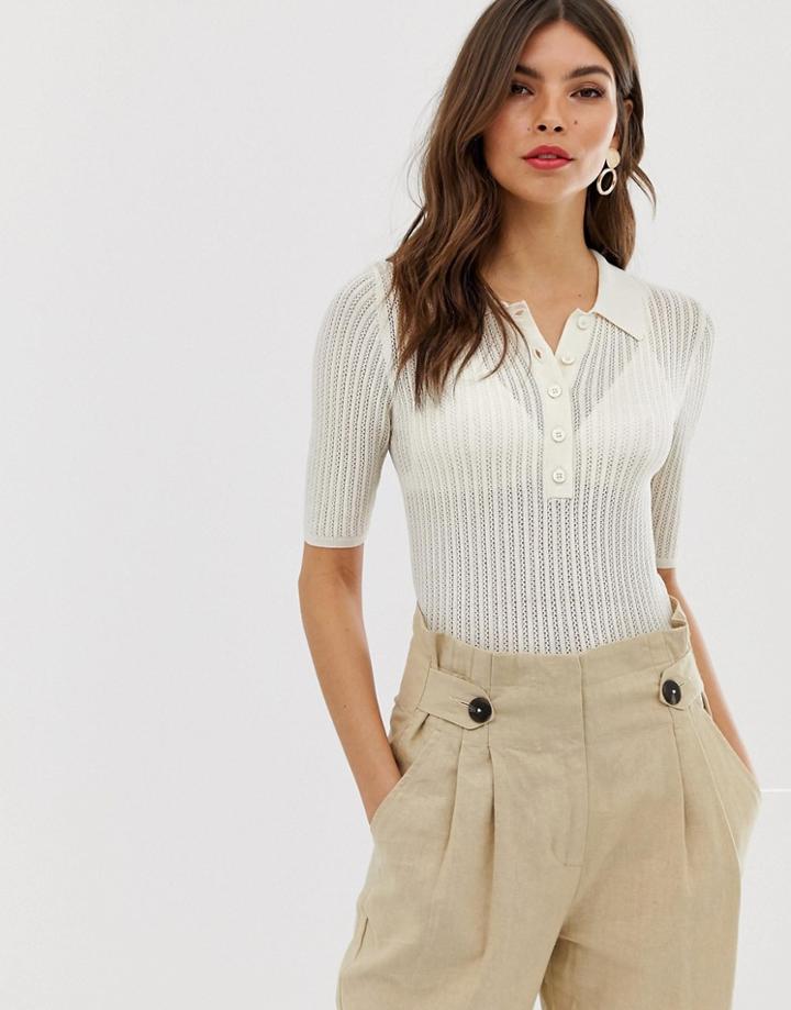Y.a.s Knitted Polo Top - White