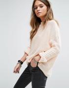 Noisy May Vera Funnel Neck Knit Sweater - Pink