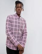 Asos Regular Fit Printed Check Shirt In Purple - Purple