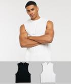 Asos Design 2 Pack Organic Relaxed Sleeveless T-shirt With Dropped Armhole-multi