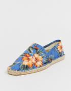 Asos Design Espadrilles In Floral Printed Canvas - Blue