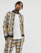 Jaded London Track Top In Baroque Check Print - Beige
