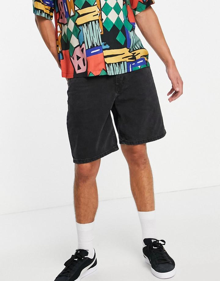 Pull & Bear Oversized Denim Shorts In Black