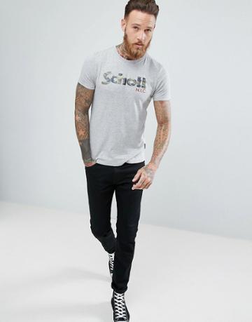 Schott Camo Logo T-shirt Slim Fit In Gray Marl - Gray