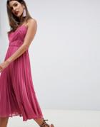 Asos Design Cami Midi Dress With Ruched Bodice-purple