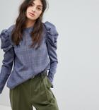 Reclaimed Vintage Inspired Checked Blouse With Extreme Sleeves - Multi