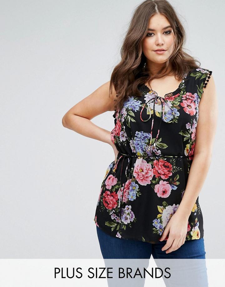 Koko Blue Ruffle Neck Floral Print Blouse - Multi