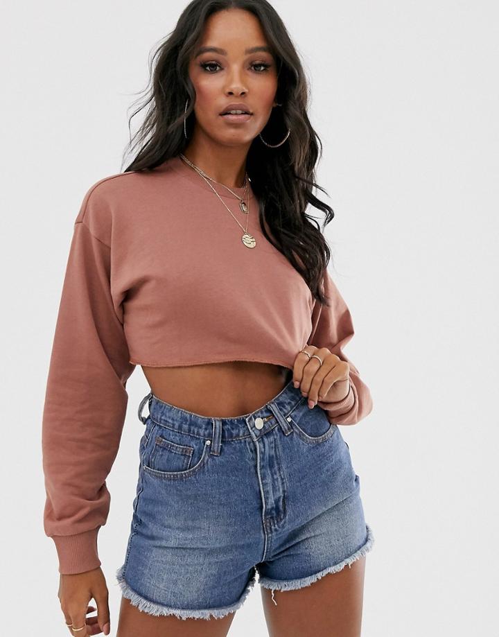 Asos Design Super Crop Sweat In Brown - Brown