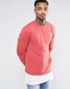 Asos Sweatshirt With Reverse Loopback Kangaroo Pocket In Pink - Red