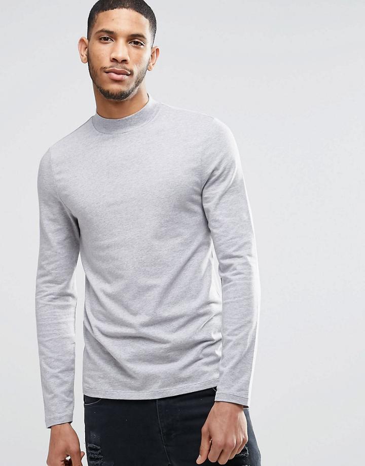 Asos Muscle Long Sleeve T-shirt With Turtleneck In Gray - Gray