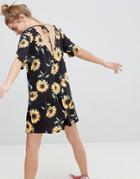 Asos Design Sunflower Print V Neck Swing Dress - Multi