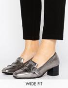 New Look Wide Fit Fringe Buckle Heeled Loafer - Gray